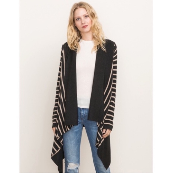 Mystree Sweaters - Mystree | Cardigan | Black & Beige Stripe Open Cardigan